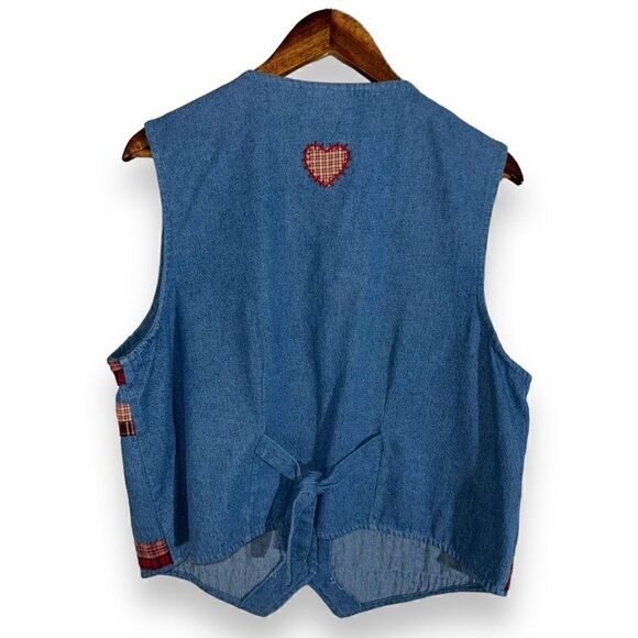80s Bobbie Brooks Embroidered Denim Farm Patch Vest Size L - Picture 11 of 14